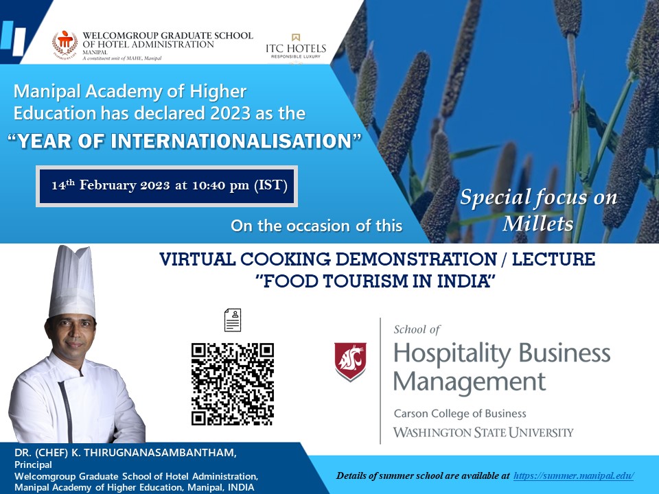Virtual cooking demo  and lecture on "Food Tourism in India" by Dr. Chef Thiru for  School of Hospitality Business Management